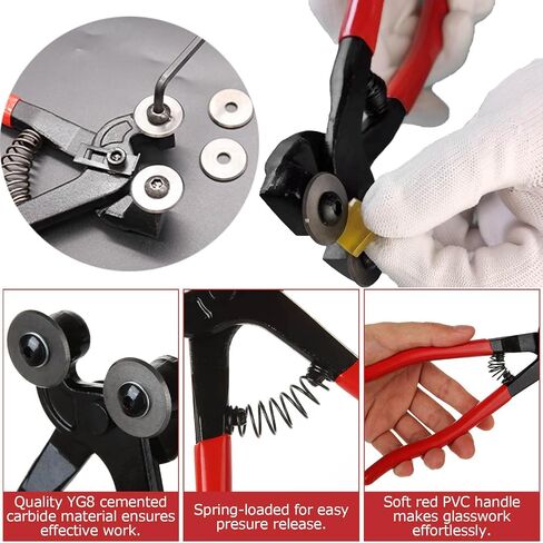 Glass Cutting Tool Set Kit, Glass Nipper Glass Running Plier Breaking Plier Oil Feed Glass Cutter Set with Leather Zipper Bag for Stained Glass, Tiles, Mosaic, Mirrors,Bottle, Fusing, Breaking (A KIT) in Kuwait