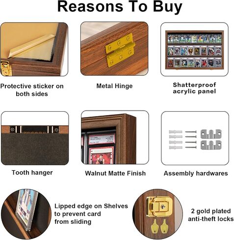 Grintus Baseball Card Display Case 24 Graded Sport Card Display Case Wall Mount with Clear View and UV Protection Acrylic Door for Baseball Football Basketball Hockey Trading Card Collection, Black in Kuwait