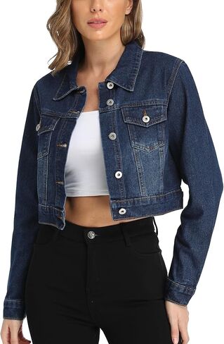 جاكيت جينز نسائي قصير من J.Corrine بأكمام طويلة وأزرار سفلية كاجوال عتيقة من قماش الدنيم القصير مع جيوب in Kuwait