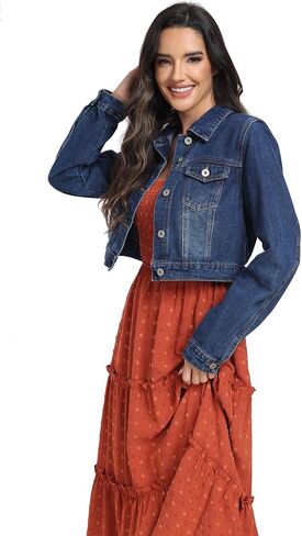 جاكيت جينز نسائي قصير من J.Corrine بأكمام طويلة وأزرار سفلية كاجوال عتيقة من قماش الدنيم القصير مع جيوب in Kuwait