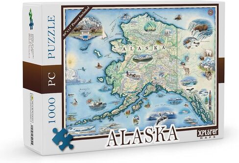 Alaska Inside Passage Map Cardboard Jigsaw Puzzle - 1000 Pieces, Hand-Illustrated - Educational, Family Activity, Ages 7+, Includes Poster - 25.4 x 19.8 in Kuwait