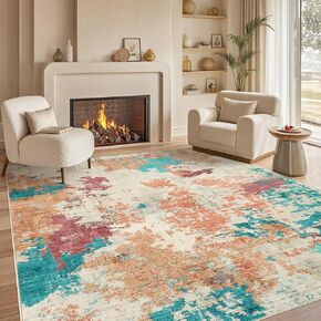 Living Room Area Rugs - 5x7 Abstract Large Soft Indoor Washable Rug Neutral Modern Low Pile Carpet for Bedroom Dining Room Farmhouse Home Office - Grey