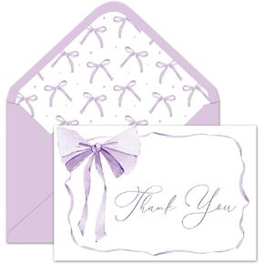 Whaline 24 Pack Pink Bow Thank You Cards Coquette Bow Greeting Cards with Envelopes Stickers Blank Note Cards for Wedding Bridal Baby Shower Birthday, 4 x 6 Inch