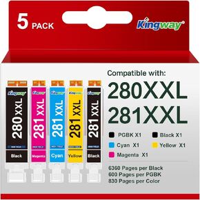 KINGWAY 280 281 Ink Cartridges XXL Replacement for Canon 280 and 281 Ink Cartridges Compatible with Canon Pixma TR8620a TR8620 TR8520 TS9521C ts6320 Printer