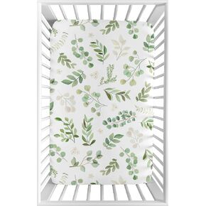 Sweet Jojo Designs Floral Leaf Boy or Girl Fitted Crib Sheet Baby or Toddler Bed Nursery - Blue Grey and White Boho Watercolor Botanical Flower Woodland Tropical Garden in Saudi Arabia