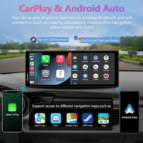 2024 CARPURIDE W903 محمول Apple Carplay & Android Auto مع كاميرا داش - شاشة 9.3 بوصة HD IPS، كاميرا أمامية 4K وكاميرا خلفية 1080P، تسجيل حلقي، بلوتوث، وصلة مرآة، GPS، Siri، مثبت على لوحة القيادة in Kuwait