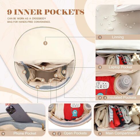 miss fong Diaper Bag Backpack Baby Diaper Bag, Large Leather Diaper Backpack with 16 Pockets Travel Diaper Bag with Diaper Changing Pad, Pañaleras Para Bebe for Moms(Convertible, Peanut) in Saudi Arabia