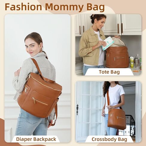 miss fong Diaper Bag Backpack Baby Diaper Bag, Large Leather Diaper Backpack with 16 Pockets Travel Diaper Bag with Diaper Changing Pad, Pañaleras Para Bebe for Moms(Convertible, Peanut) in Saudi Arabia