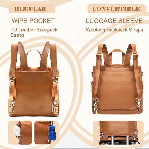 miss fong Diaper Bag Backpack Baby Diaper Bag, Large Leather Diaper Backpack with 16 Pockets Travel Diaper Bag with Diaper Changing Pad, Pañaleras Para Bebe for Moms(Convertible, Peanut) in Saudi Arabia