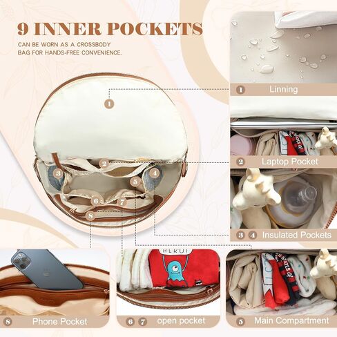miss fong Diaper Bag Backpack Baby Diaper Bag, Large Leather Diaper Backpack with 16 Pockets Travel Diaper Bag with Diaper Changing Pad, Pañaleras Para Bebe for Moms(Convertible, Peanut) in Saudi Arabia