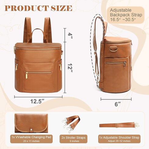 miss fong Diaper Bag Backpack Baby Diaper Bag, Large Leather Diaper Backpack with 16 Pockets Travel Diaper Bag with Diaper Changing Pad, Pañaleras Para Bebe for Moms(Convertible, Peanut) in Saudi Arabia