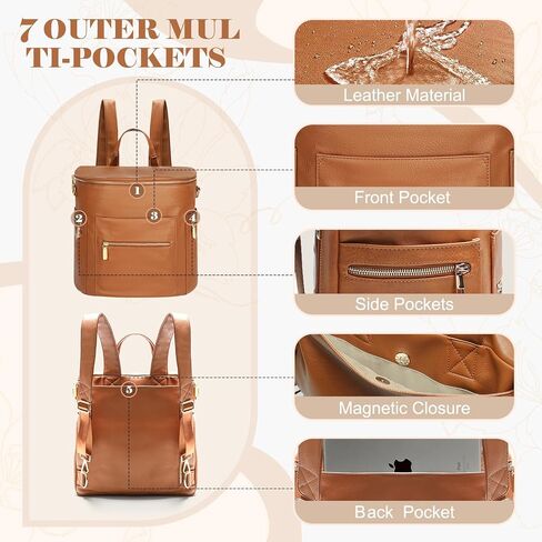 miss fong Diaper Bag Backpack Baby Diaper Bag, Large Leather Diaper Backpack with 16 Pockets Travel Diaper Bag with Diaper Changing Pad, Pañaleras Para Bebe for Moms(Convertible, Peanut) in Saudi Arabia