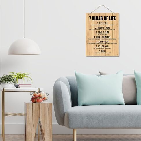 Inspirational Wood Art Signs, 7 Rules of Life Wall Art Sign, Hanging Printed Wall Plaque Wood Signs, Farmhouse Decor, Home Decor, Gift for Home, School and Office Decor 10 X 7.8 inch in Kuwait