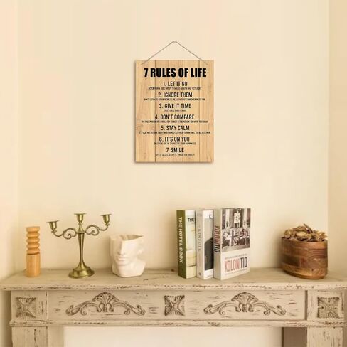 Inspirational Wood Art Signs, 7 Rules of Life Wall Art Sign, Hanging Printed Wall Plaque Wood Signs, Farmhouse Decor, Home Decor, Gift for Home, School and Office Decor 10 X 7.8 inch in Kuwait
