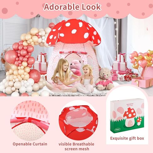 Play Tent for Kids Pop Up Tent Indoor Outdoor Boys and Girls Playhouse with Exquisite Design for Imaginative Mushroom Tent by CRAWLBO Patented (Pink, Small) in Kuwait