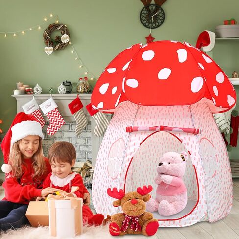 Play Tent for Kids Pop Up Tent Indoor Outdoor Boys and Girls Playhouse with Exquisite Design for Imaginative Mushroom Tent by CRAWLBO Patented (Pink, Small) in Kuwait