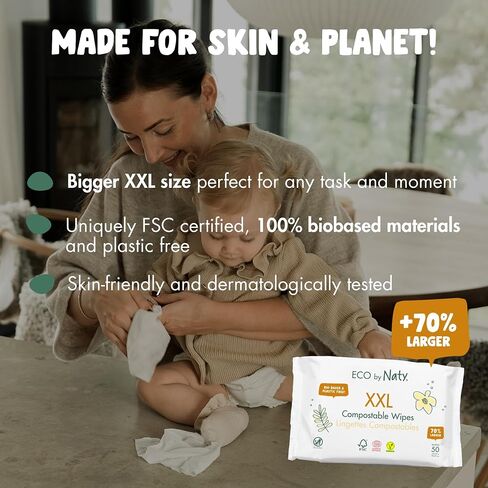 Naty Baby Wipes, 98% Water & Hypoallergenic, 168 Count (3 Packs) | Natural for Sensitive Skin, Unscented, Plant-Based, Fragrance-Free, Gentle for Newborn & Toddler in Kuwait