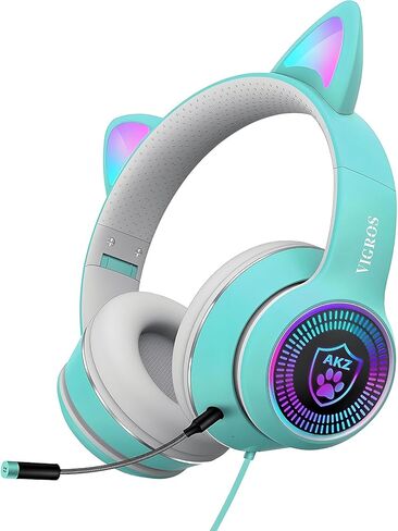 Cat Ear Gaming Headphones Wired AUX 3.5mm LED Light, Noise Canceling Game Headphones Stereo Foldable Over-Ear Headsets with Microphone Fit Girls, Kids for PC, PS4, Switch, Xbox, Mobile, Laptop in Kuwait