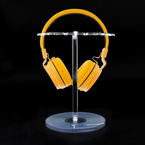 Clear Acrylic Headphone Stand with Patterned Base – Universal Holder for AirPods Max, Gaming & Wireless Headphones – Space-Saving Desk Organizer for Home & Gaming Setup (Blue Record/LP) in Kuwait