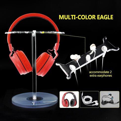 Clear Acrylic Headphone Stand with Patterned Base – Universal Holder for AirPods Max, Gaming & Wireless Headphones – Space-Saving Desk Organizer for Home & Gaming Setup (Blue Record/LP) in Kuwait