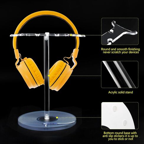 Clear Acrylic Headphone Stand with Patterned Base – Universal Holder for AirPods Max, Gaming & Wireless Headphones – Space-Saving Desk Organizer for Home & Gaming Setup (Blue Record/LP) in Kuwait