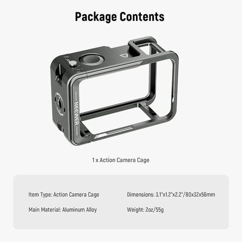 NEEWER Action 4 Action 3 Camera Cage, Metal Protective Video Rig for Osmo Action 4 3 Compatible with DJI Mic, with Cold Shoe, 1/4" Thread, Shutter Button, Compatible with Orignal Magnetic Mount, AC004 in Saudi Arabia
