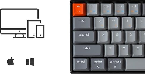 Keychron K6 Wireless Bluetooth 5.1/لوحة مفاتيح الألعاب الميكانيكية السلكية القابلة للتبديل السريع، 65% مدمجة 68 مفتاح RGB LED الخلفية / مفتاح Gateron الأحمر / بطارية قابلة لإعادة الشحن لنظام التشغيل Mac Windows in Kuwait