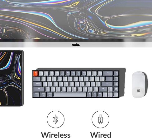Keychron K6 Wireless Bluetooth 5.1/لوحة مفاتيح الألعاب الميكانيكية السلكية القابلة للتبديل السريع، 65% مدمجة 68 مفتاح RGB LED الخلفية / مفتاح Gateron الأحمر / بطارية قابلة لإعادة الشحن لنظام التشغيل Mac Windows in Kuwait