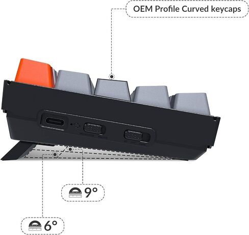 Keychron K6 Wireless Bluetooth 5.1/لوحة مفاتيح الألعاب الميكانيكية السلكية القابلة للتبديل السريع، 65% مدمجة 68 مفتاح RGB LED الخلفية / مفتاح Gateron الأحمر / بطارية قابلة لإعادة الشحن لنظام التشغيل Mac Windows in Kuwait