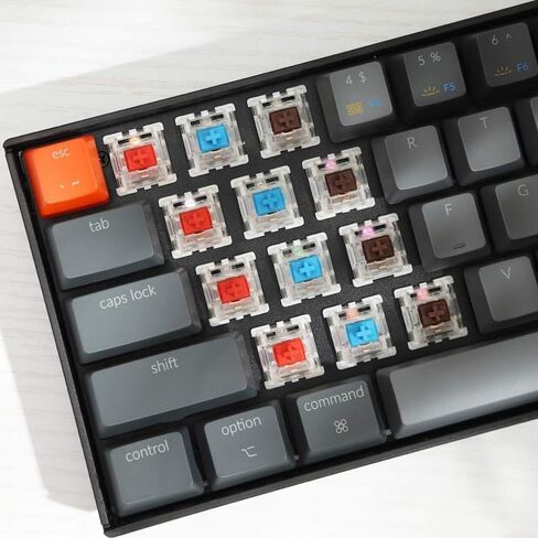 Keychron K6 Wireless Bluetooth 5.1/لوحة مفاتيح الألعاب الميكانيكية السلكية القابلة للتبديل السريع، 65% مدمجة 68 مفتاح RGB LED الخلفية / مفتاح Gateron الأحمر / بطارية قابلة لإعادة الشحن لنظام التشغيل Mac Windows in Kuwait