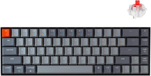 Keychron K6 Wireless Bluetooth 5.1/لوحة مفاتيح الألعاب الميكانيكية السلكية القابلة للتبديل السريع، 65% مدمجة 68 مفتاح RGB LED الخلفية / مفتاح Gateron الأحمر / بطارية قابلة لإعادة الشحن لنظام التشغيل Mac Windows in Kuwait