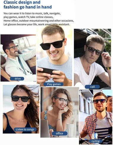نظارات CatXQ الذكية، بلوتوث لاسلكي، مقاومة للماء IP5، صوت توصيل العظام (الموسيقى والمكالمات) للأجهزة الذكية - حجب الضوء الأزرق in Kuwait