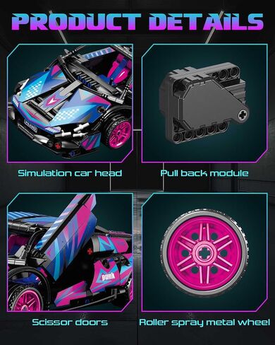 Sosuy 1:18 Super Sports Car Model Building Bricks Sets - 513 pcs MOC Cyberpunk Rally Car Raceing Engineering Toys for Play and Display - Model Toy Gift Idea for Adults Boys in Kuwait