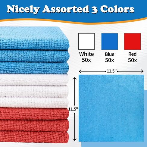 FIXSMITH White Microfiber Cleaning Cloth, Pack of 50, 16"X12" Cleaning Rags for Housekeeping and Kitchen, Reusable Shop Towels for Car, Lint Free, Scratch-Free, Highly Absorbent Microfiber Towels in Kuwait