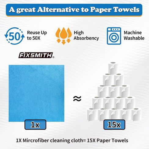 FIXSMITH White Microfiber Cleaning Cloth, Pack of 50, 16"X12" Cleaning Rags for Housekeeping and Kitchen, Reusable Shop Towels for Car, Lint Free, Scratch-Free, Highly Absorbent Microfiber Towels in Kuwait