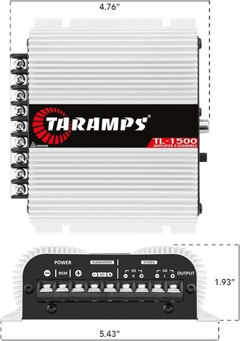 Taramp's TL 500 Amplifier 90 Watts RMS at 2 Ohms, 2x 45 Watts RMS, 2 Channels Class D, Car Audio Amp, Stereo, A.R.T System, Automatic Activation, 8 ~ 16 VDC, Black, Small in Kuwait