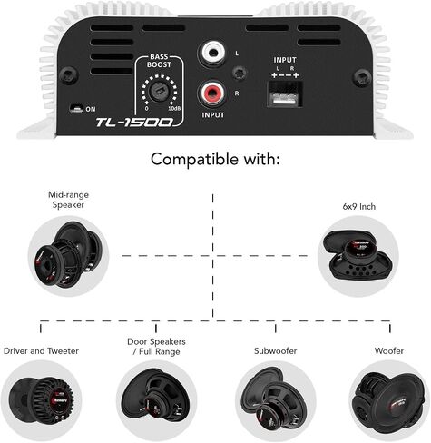 Taramp's TL 500 Amplifier 90 Watts RMS at 2 Ohms, 2x 45 Watts RMS, 2 Channels Class D, Car Audio Amp, Stereo, A.R.T System, Automatic Activation, 8 ~ 16 VDC, Black, Small in Kuwait