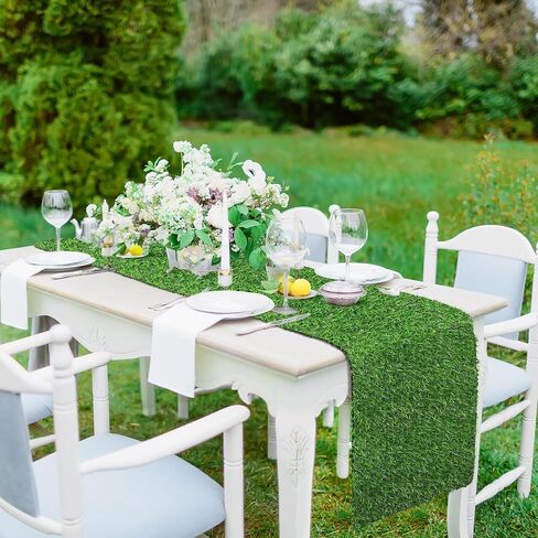 TURSTIN Artificial Grass Table Runners 12 x 108 Inch Green Grass Tabletop Synthetic Grass Carpet Rug Table Decorations for Spring Summer, Wedding, Birthday Party Decor in Saudi Arabia