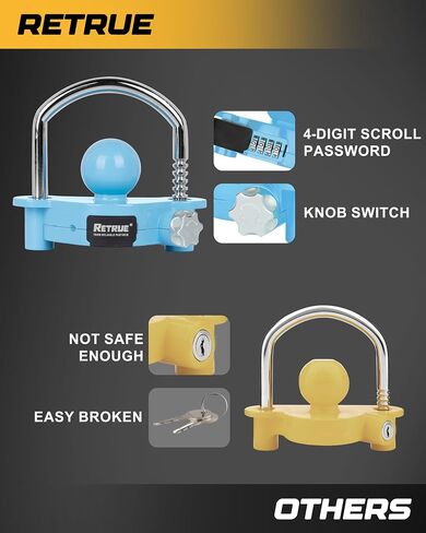 Universal Coupler Lock Trailer Locks Ball Hitch Trailer Hitch Lock Adjustable Security Heavy-Duty Steel fits 1-7/8 Inch, 2 Inch, 2-5/16 Inch Couplers, Combination Lock,No Key Needed (Black) in Saudi Arabia