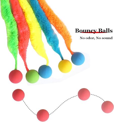 IUHKBH Interactive Cat Balls, 5 Packs Cat Bouncy Balls with Rainbow Worm Cat Chaser Toy Cat Exrecise Toy Balls, Hour of Entertainment, Safe for Your Kitty in Saudi Arabia