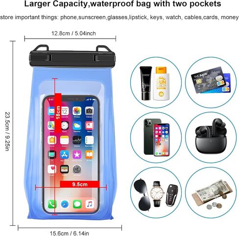 Large Capacity Waterproof Phone Pouch Floating, Waterproof Bag Case for iPhone 15 14 Pro Max 13 12 11 X XR 8 Plus Samsung Up to 6.9'', IPX8 Water Proof Phone Dry Bag for Boating Swimming Kayaking in Kuwait