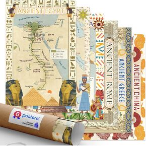 Quarterhouse Ancient Civilizations Map Poster Set, Social Studies Classroom Learning Materials and Wall Decor for K-12 Students and Teachers, Set of 6, 12 x 18 Inches, Extra Durable