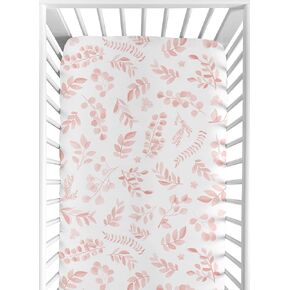 Sweet Jojo Designs Blush Pink and White Floral Leaf Girl Fitted Mini Crib Sheet Baby Nursery for Portable Crib or Pack and Play Boho Chic Bohemian Watercolor Botanical Flower Woodland Tropical Garden in Saudi Arabia