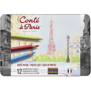 Conté à Paris Pastel Pencils with 12 Assorted Colors, Black