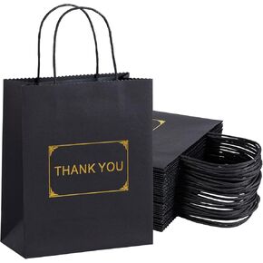 Katfort Thank You Gift Bags 20pcs, 8''×3.7''×9.4'' Medium Size Navy Blue Gift Bags, Reusable Kraft Paper Bags with Handle, Navy Blue Thank You Bags Bulk for Gift Wedding Party Merchandise