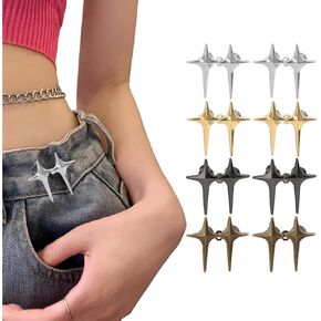 Pant Waist Tightener, 8 Sets Adjustable Clover Button for Jeans, Instant Removable Jean Buttons for Loose Jeans, No Sewing Required Pant Clips for Waist Tightener, Button Pins for Pants