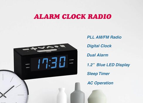 HANNLOMAX HX-144CR Alarm Clock Radio, PLL AM/FM Radio, 1.2" Red LED Display, Digital Clock with Dual Alarm in Kuwait
