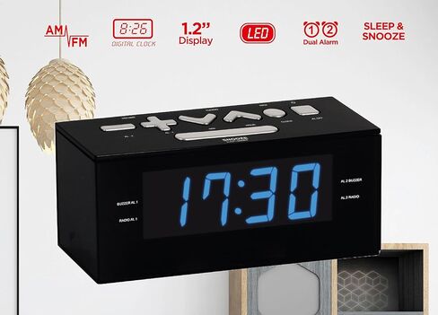 HANNLOMAX HX-144CR Alarm Clock Radio, PLL AM/FM Radio, 1.2" Red LED Display, Digital Clock with Dual Alarm in Kuwait