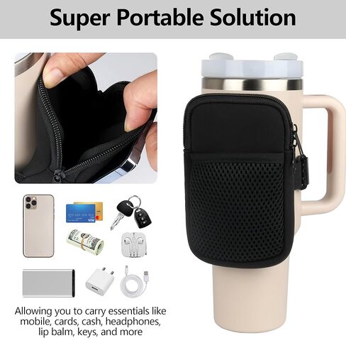 evron Water Bottle Pouch for Stanley Cup, Stanley Cup Accessories 40oz with Spacious Opening Mesh Pocket Fit for Most Mobiles,Gym Accessories Slip Proof Elastic Armband Tumbler Pouch in Kuwait