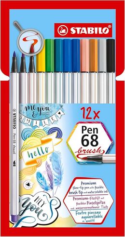 STABILO Premium Fibre-Tip Pen with Brush Tip Pen 68 brush - Pack of 10 - Black in Kuwait
